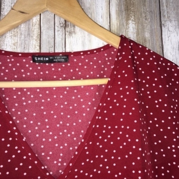 Shein Red Polka Dot Blouse - Picture 4 of 5